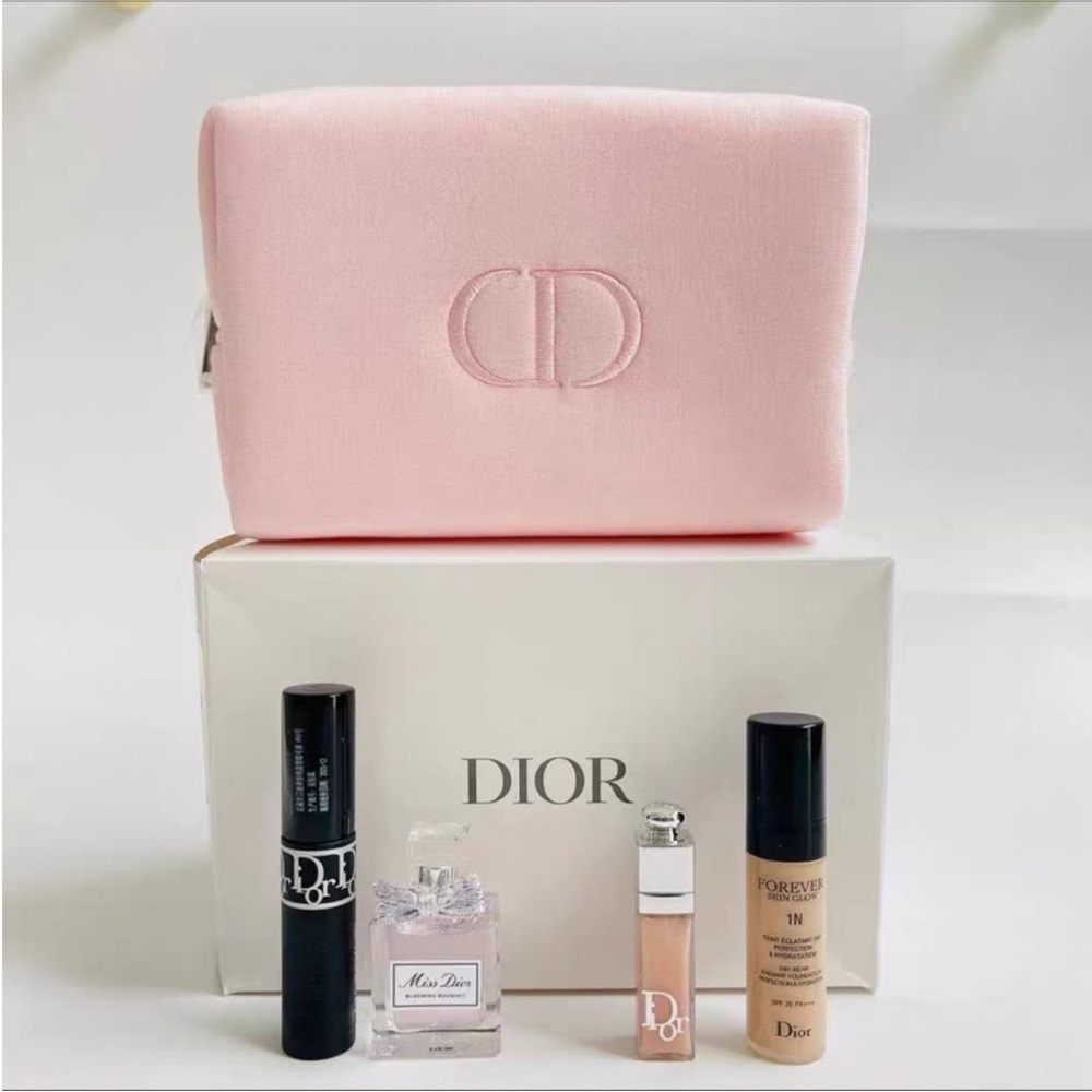 Dior Pink Velvet Cosmetic Pouch with Mini Makeup Set